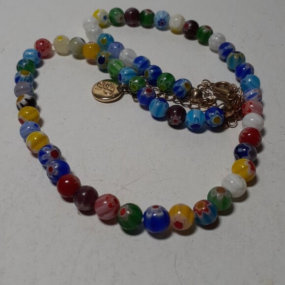 Necklace Signed Brielle Art Glass Multicolored Beaded Gold Tone Chain 17" Unique - Picture 13 of 16